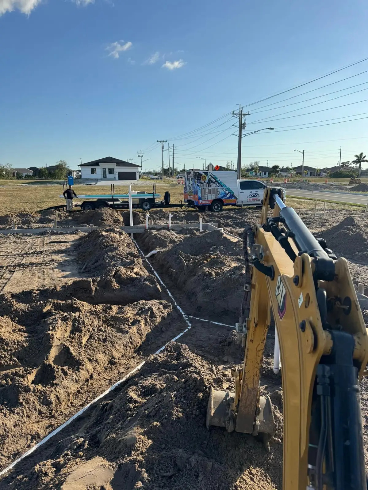 Exposed underground sewer line during a commercial sewer repair or replacement