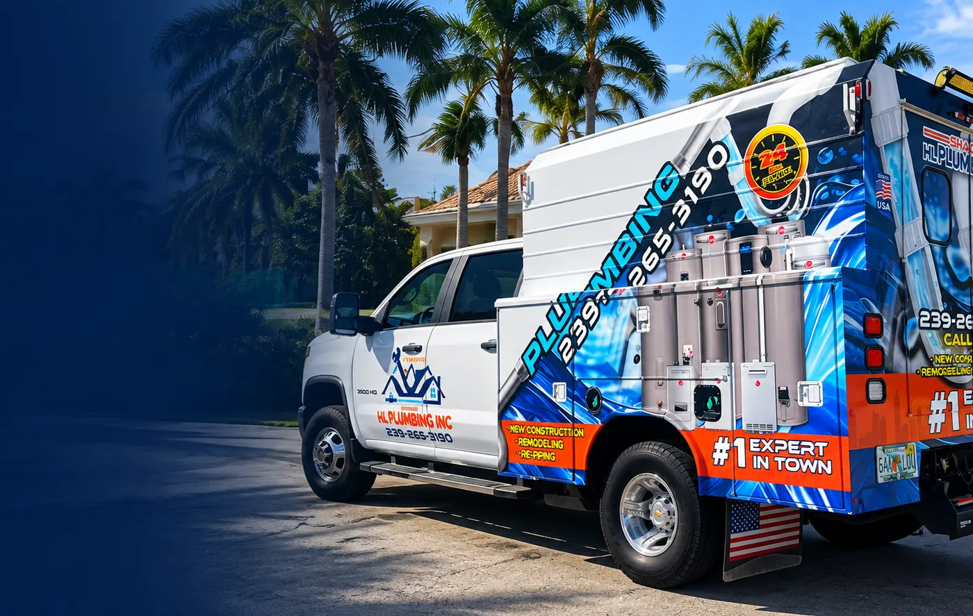 Shaddai HL Plumbing Inc service truck with Florida palm trees